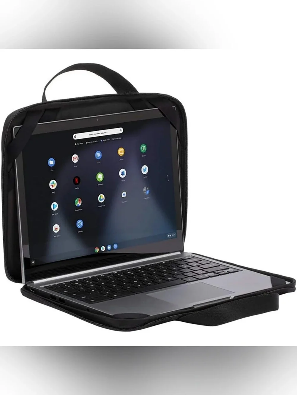 Portable Black Tablet Case with Handle and Zipper
